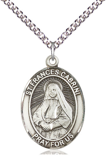 Sterling Silver Saint Frances Cabrini Pendant on a 24 inch Sterling Silver Heavy Curb chain