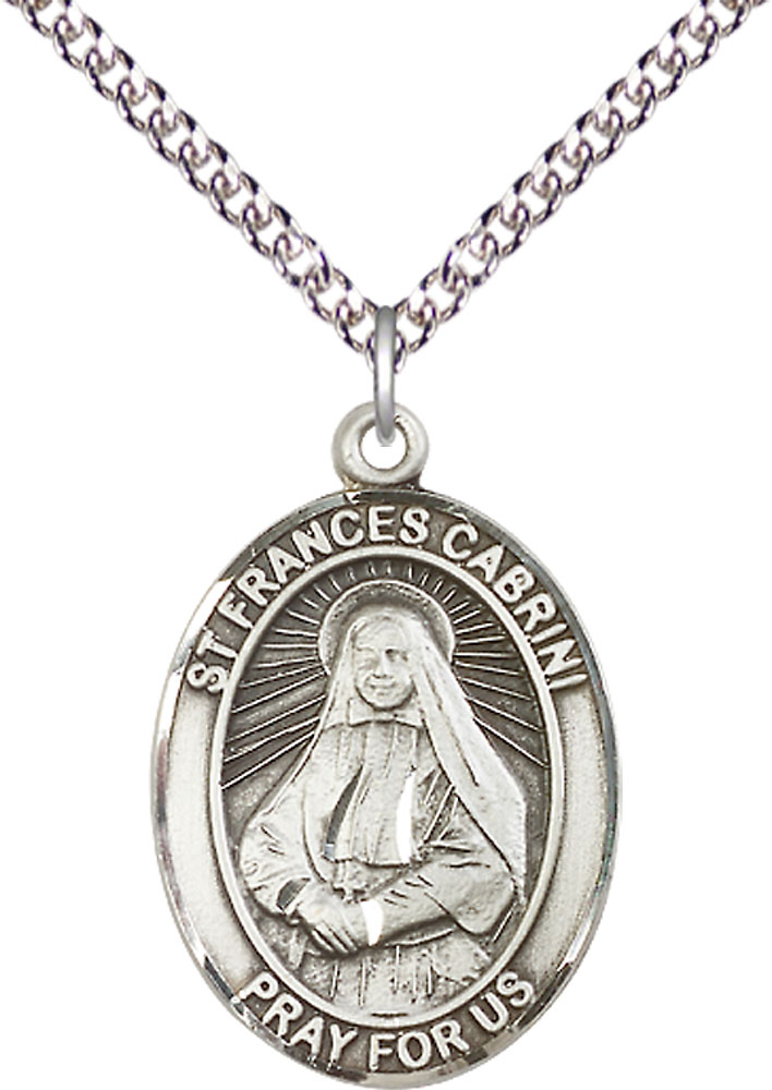 Sterling Silver Saint Frances Cabrini Pendant on a 24 inch Sterling Silver Heavy Curb chain