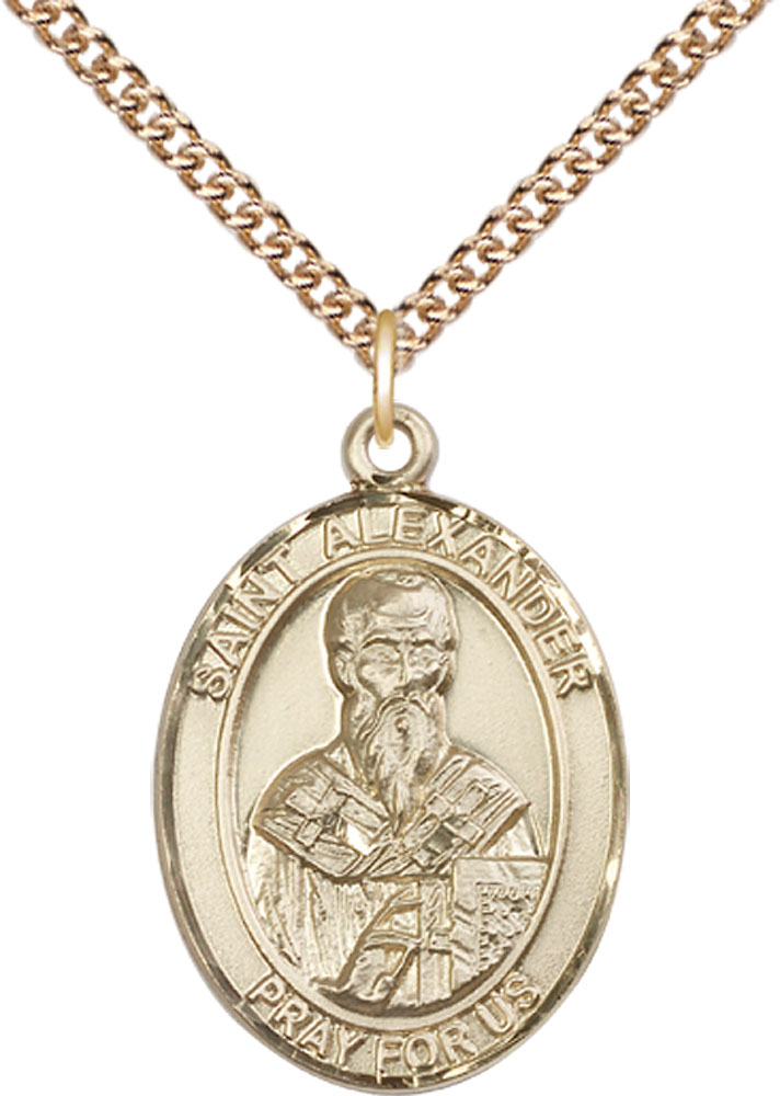 14kt Gold Filled Saint Alexander Sauli Pendant on a 24 inch Gold Filled Heavy Curb chain