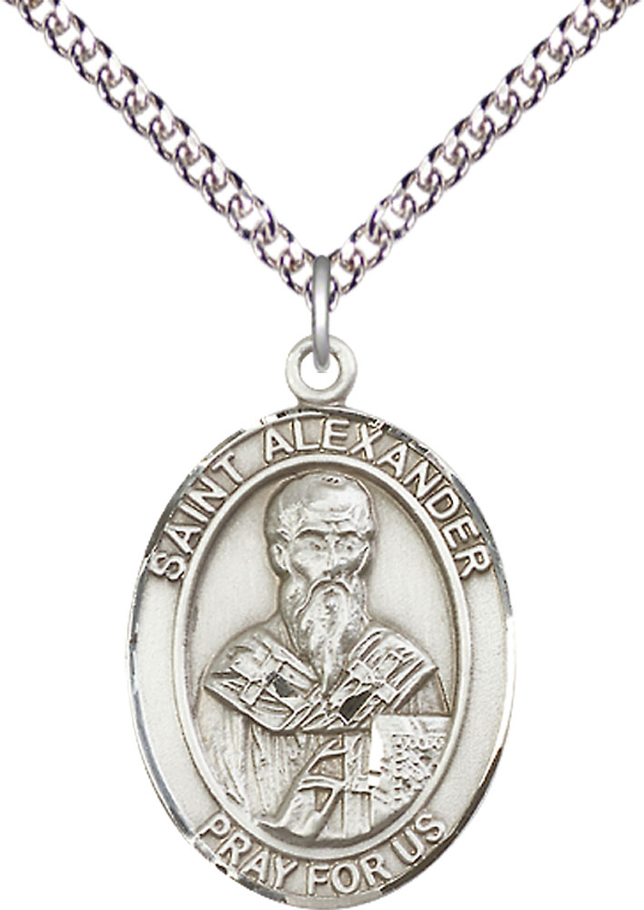 Sterling Silver Saint Alexander Sauli Pendant on a 24 inch Sterling Silver Heavy Curb chain