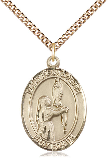 14kt Gold Filled Saint Bernadette Pendant on a 24 inch Gold Filled Heavy Curb chain