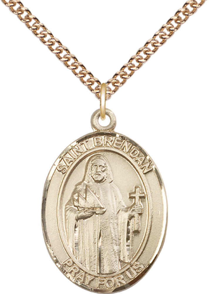 14kt Gold Filled Saint Brendan the Navigator Pendant on a 24 inch Gold Filled Heavy Curb chain