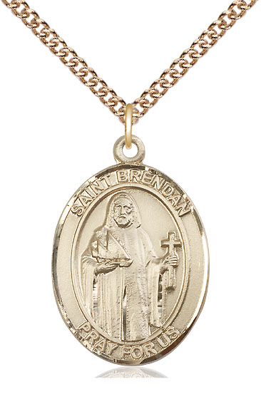 14kt Gold Filled Saint Brendan the Navigator Pendant on a 24 inch Gold Filled Heavy Curb chain
