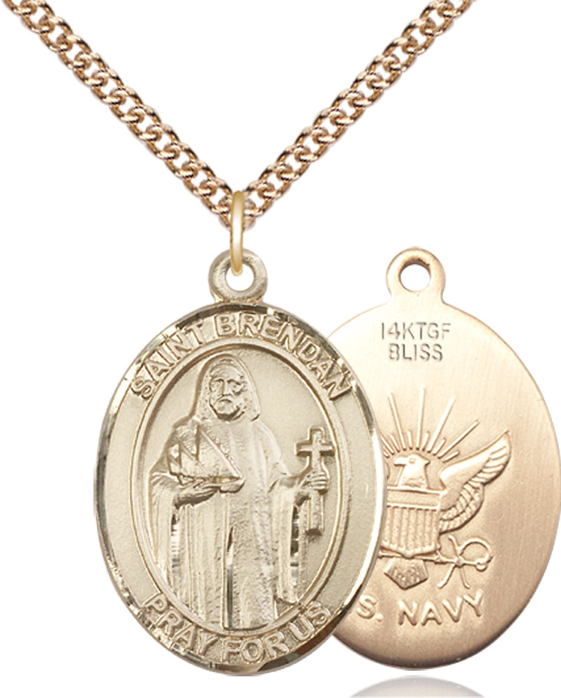 14kt Gold Filled Saint Brendan Navy Pendant on a 24 inch Gold Filled Heavy Curb chain