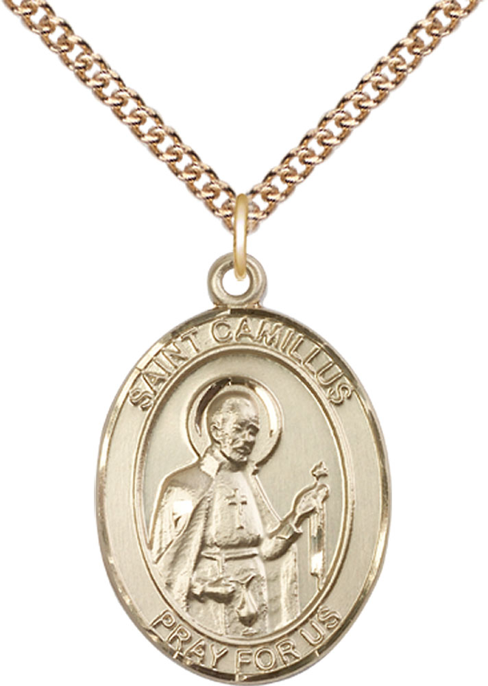 14kt Gold Filled Saint Camillus of Lellis Pendant on a 24 inch Gold Filled Heavy Curb chain