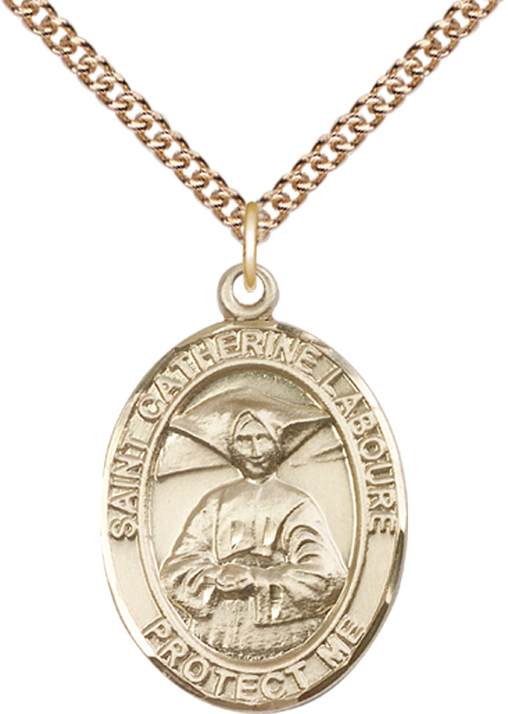 14kt Gold Filled Saint Catherine Laboure Pendant on a 24 inch Gold Filled Heavy Curb chain