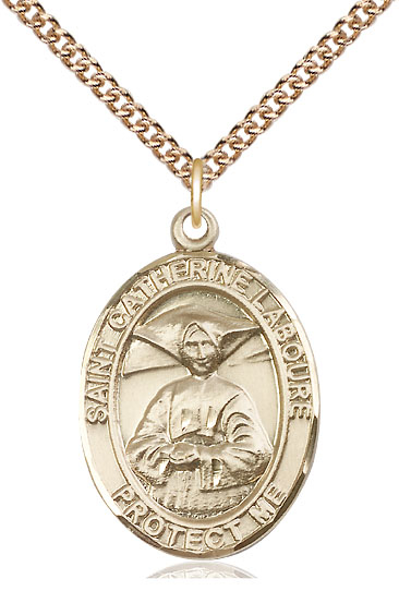 14kt Gold Filled Saint Catherine Laboure Pendant on a 24 inch Gold Filled Heavy Curb chain