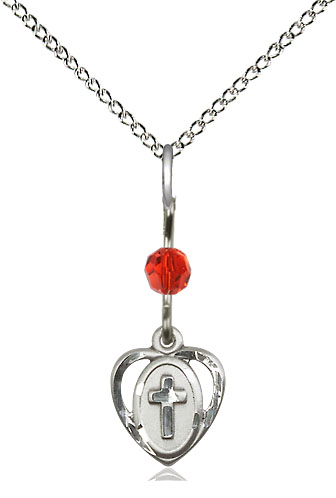 Sterling Silver Heart Cross Pendant with a LSI bead on a 18 inch Sterling Silver Light Curb chain