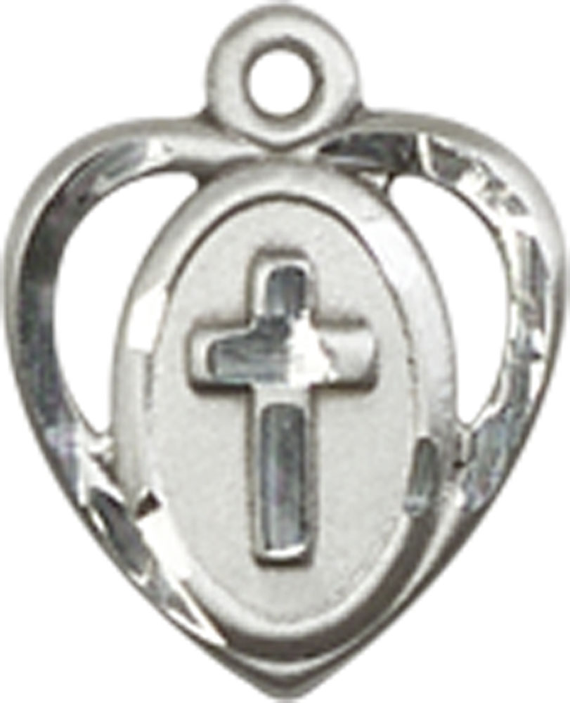 Sterling Silver Heart Cross Medal - With Box