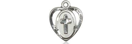 Sterling Silver Heart Cross Medal - With Box