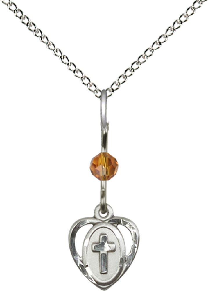 Sterling Silver Heart Cross Pendant with a Topaz bead on a 18 inch Sterling Silver Light Curb chain