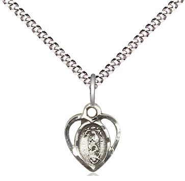 Sterling Silver Our Lady of la Salette Pendant on a 18 inch Light Rhodium Light Curb chain