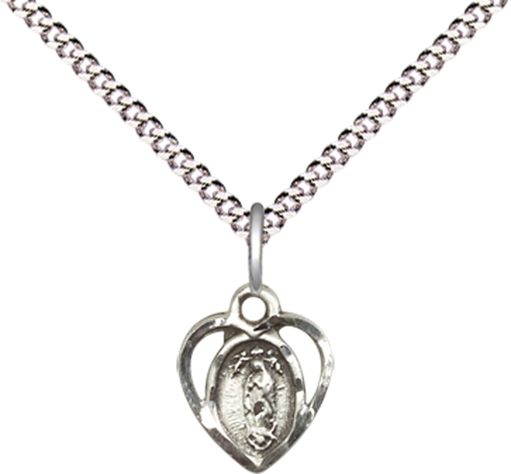 Sterling Silver Our Lady of la Salette Pendant on a 18 inch Light Rhodium Light Curb chain