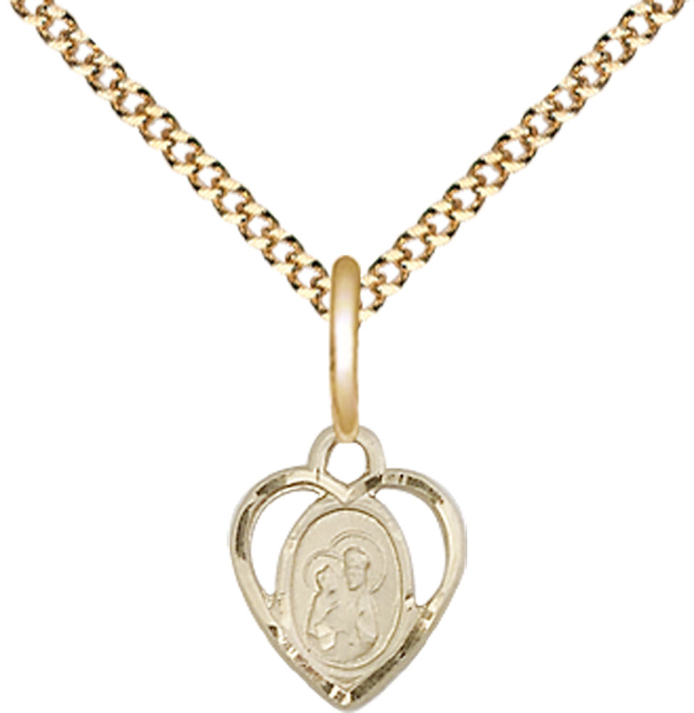 14kt Gold Filled Saint Ann Pendant on a 18 inch Gold Plate Light Curb chain