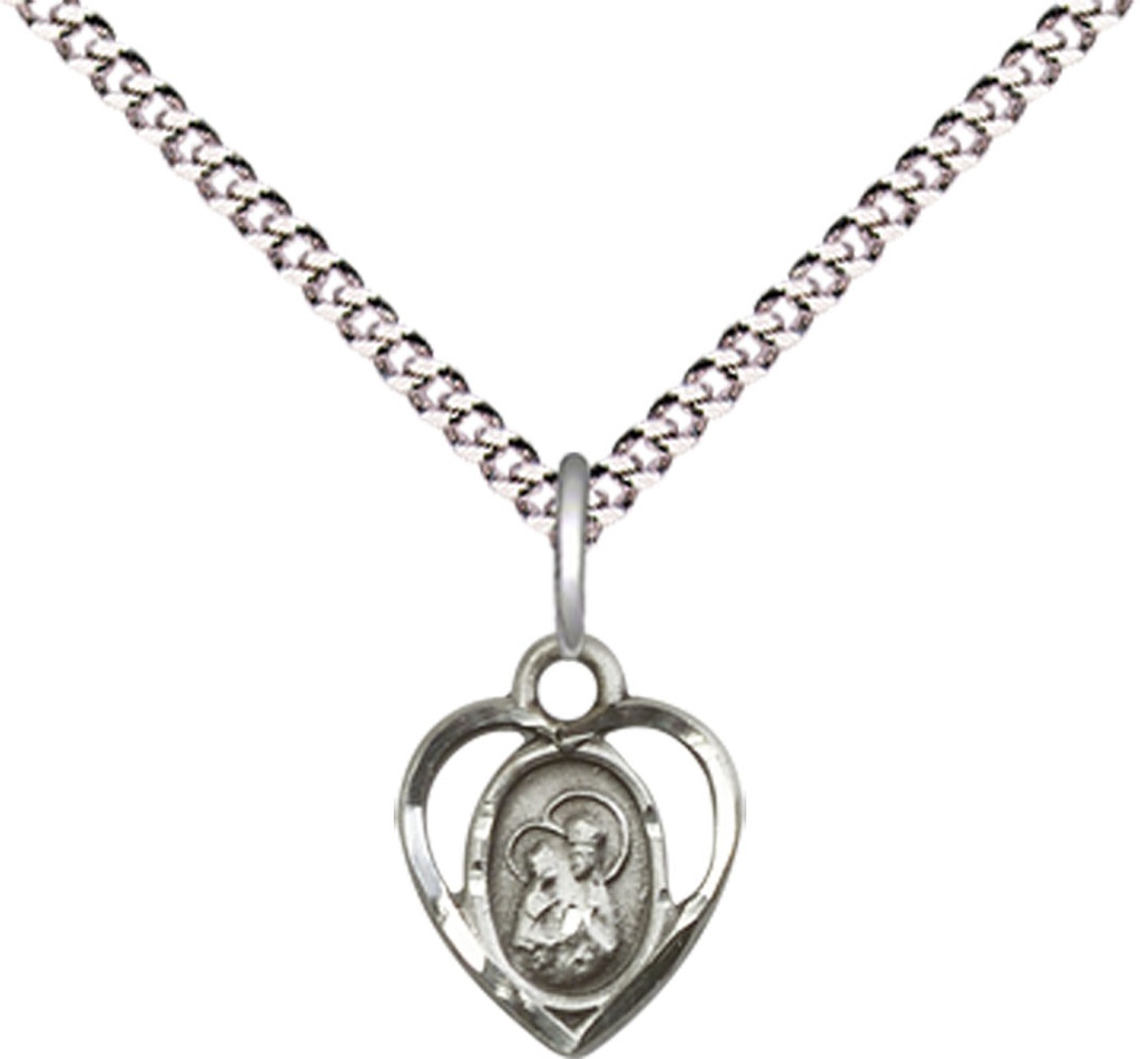 Sterling Silver Saint Ann Pendant on a 18 inch Light Rhodium Light Curb chain