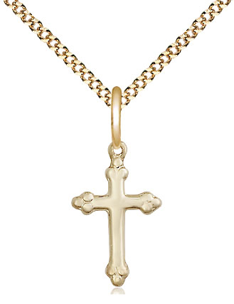 14kt Gold Filled Cross Pendant on a 18 inch Gold Plate Light Curb chain