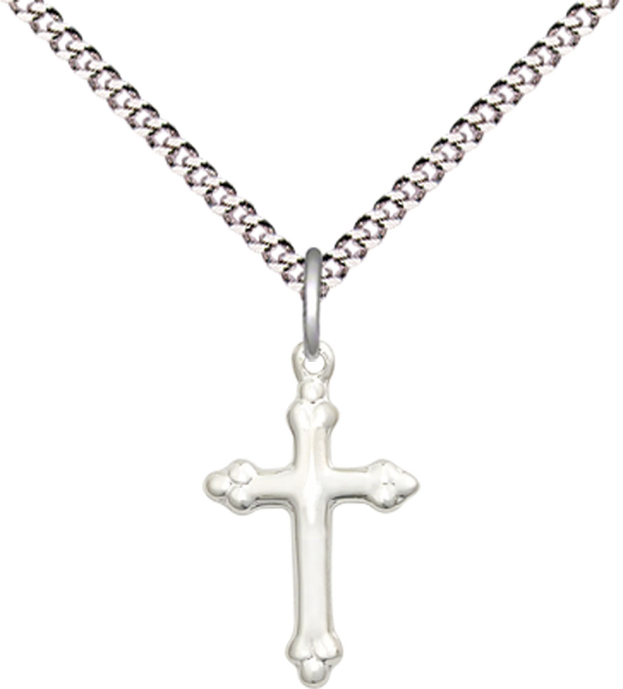 Sterling Silver Cross Pendant on a 18 inch Light Rhodium Light Curb chain