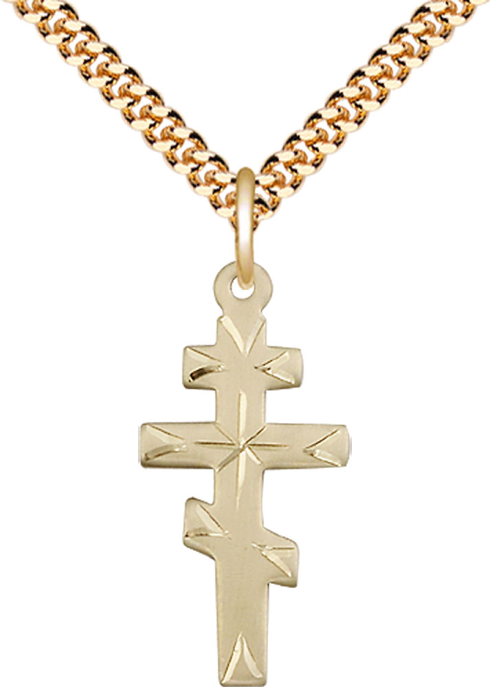 14kt Gold Filled Greek Orthodox Cross Pendant on a 24 inch Gold Plate Heavy Curb chain