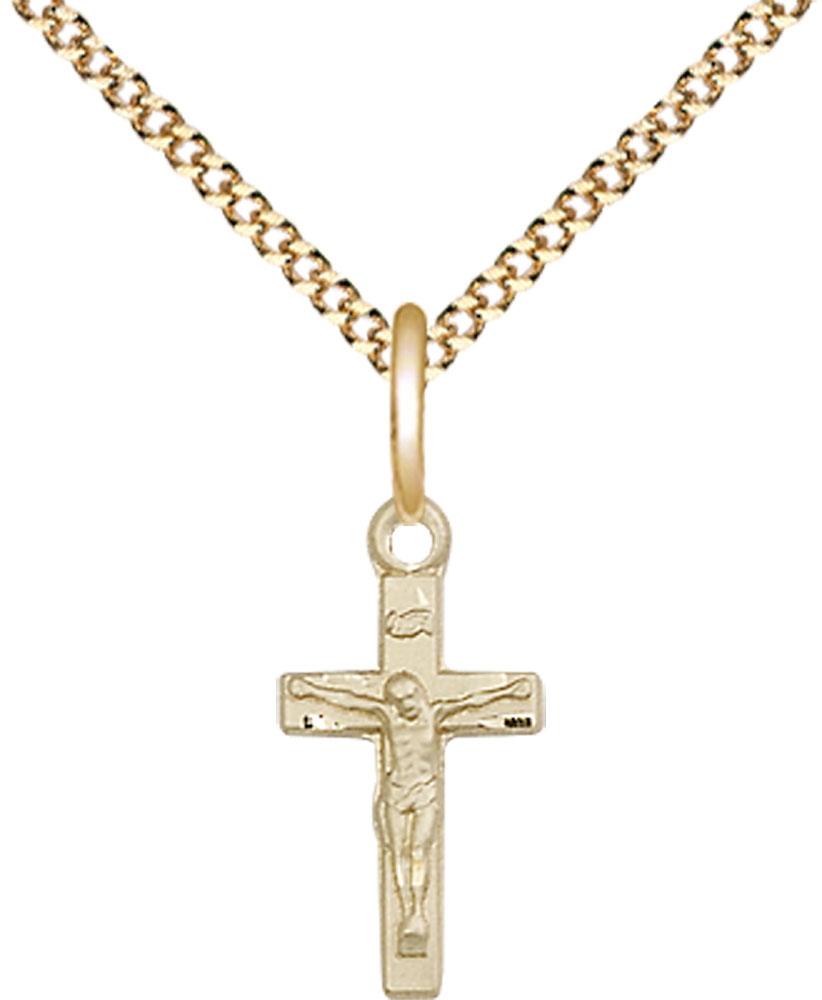 14kt Gold Filled Crucifix Pendant on a 18 inch Gold Plate Light Curb chain