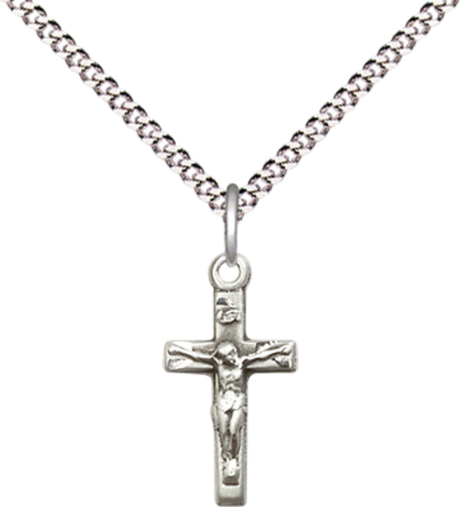 Sterling Silver Crucifix Pendant on a 18 inch Light Rhodium Light Curb chain