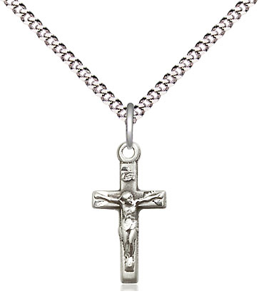 Sterling Silver Crucifix Pendant on a 18 inch Light Rhodium Light Curb chain