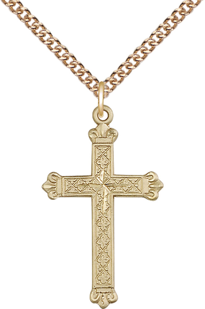 14kt Gold Filled Cross Pendant on a 24 inch Gold Filled Heavy Curb chain