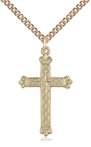 14kt Gold Filled Cross Pendant on a 24 inch Gold Filled Heavy Curb chain