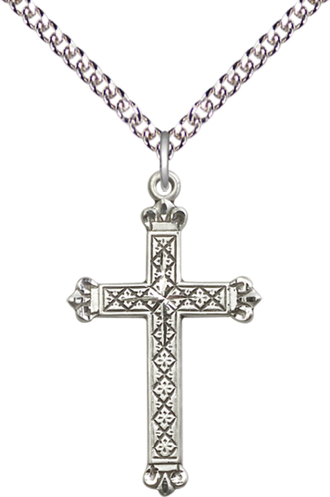 Sterling Silver Cross Pendant on a 24 inch Sterling Silver Heavy Curb chain