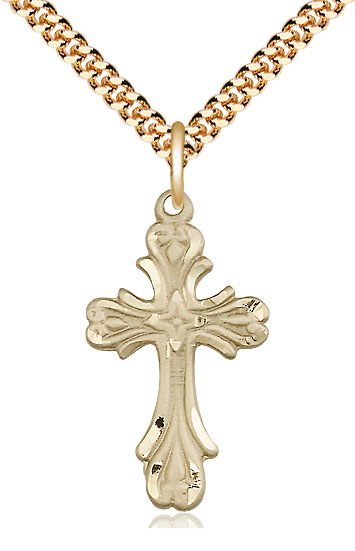 14kt Gold Filled Cross Pendant on a 24 inch Gold Plate Heavy Curb chain