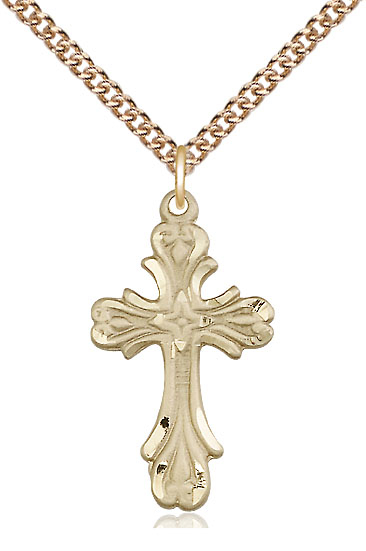 14kt Gold Filled Cross Pendant on a 24 inch Gold Filled Heavy Curb chain