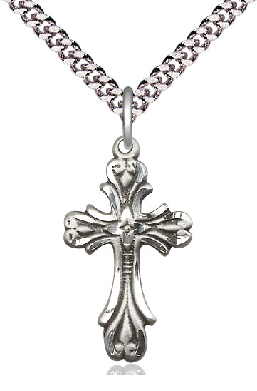 Sterling Silver Cross Pendant on a 24 inch Light Rhodium Heavy Curb chain