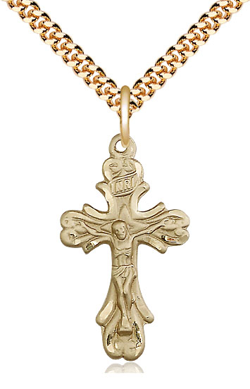 14kt Gold Filled Crucifix Pendant on a 24 inch Gold Plate Heavy Curb chain