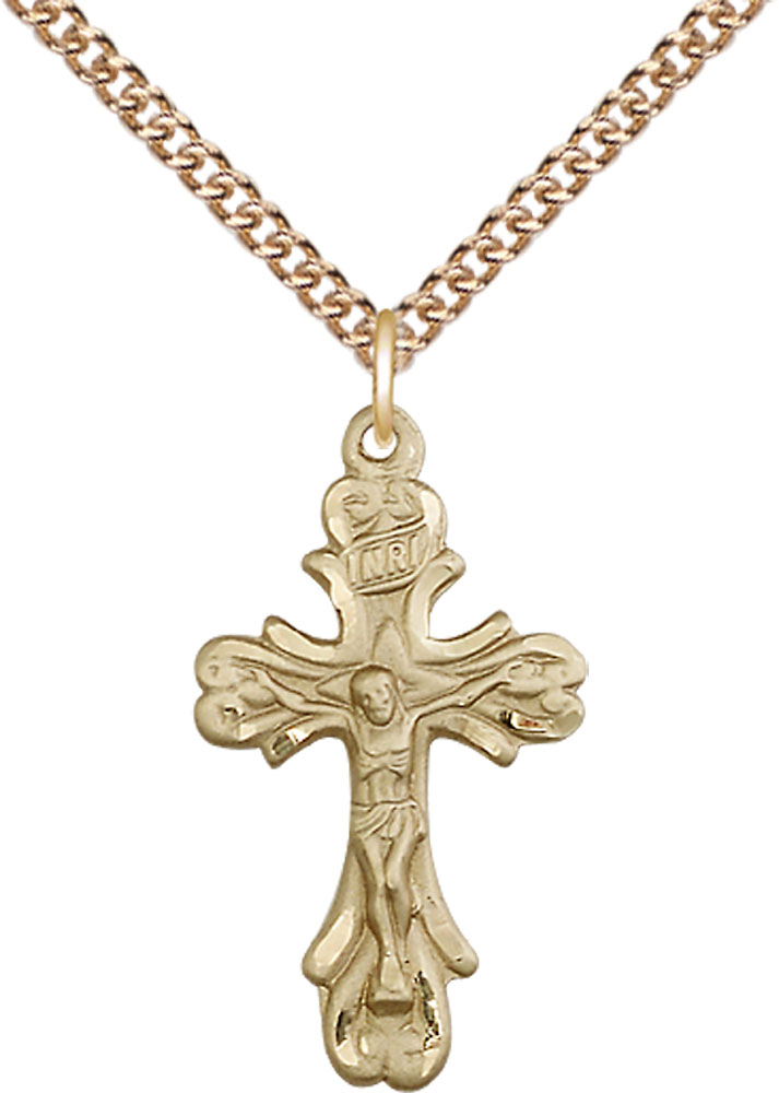 14kt Gold Filled Crucifix Pendant on a 24 inch Gold Filled Heavy Curb chain