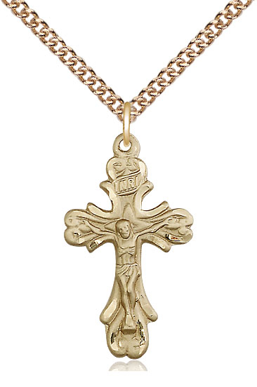 14kt Gold Filled Crucifix Pendant on a 24 inch Gold Filled Heavy Curb chain