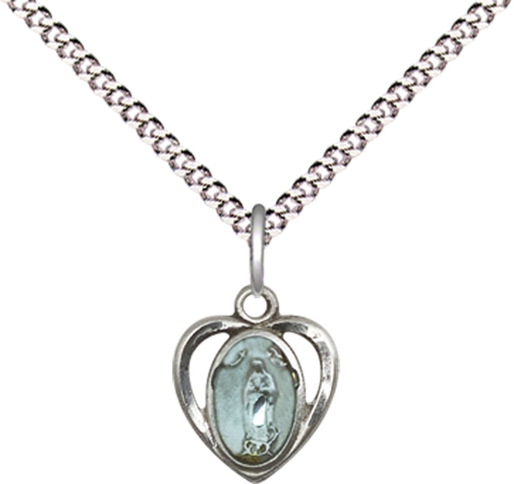 Sterling Silver Our Lady of Guadalupe Pendant on a 18 inch Light Rhodium Light Curb chain
