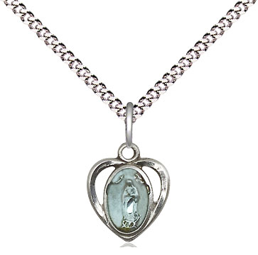 Sterling Silver Our Lady of Guadalupe Pendant on a 18 inch Light Rhodium Light Curb chain