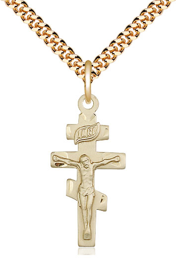 14kt Gold Filled Crucifix Pendant on a 24 inch Gold Plate Heavy Curb chain