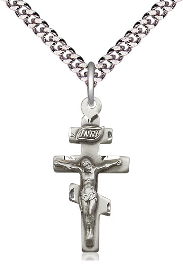 Sterling Silver Crucifix Pendant on a 24 inch Light Rhodium Heavy Curb chain