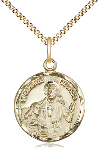 14kt Gold Filled Saint Camillus of Lellis Pendant on a 18 inch Gold Plate Light Curb chain