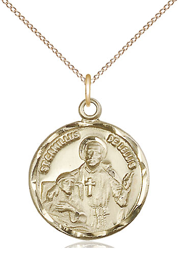 14kt Gold Filled Saint Camillus of Lellis Pendant on a 18 inch Gold Filled Light Curb chain