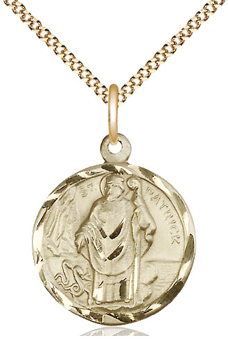 14kt Gold Filled Saint Patrick Pendant on a 18 inch Gold Plate Light Curb chain