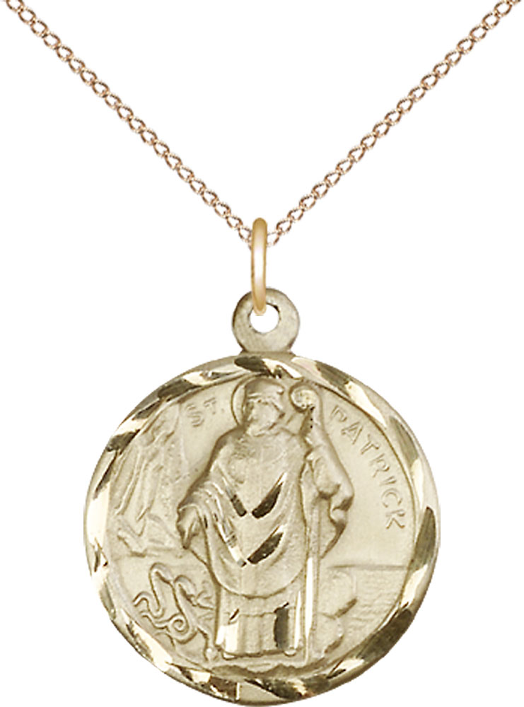 14kt Gold Filled Saint Patrick Pendant on a 18 inch Gold Filled Light Curb chain
