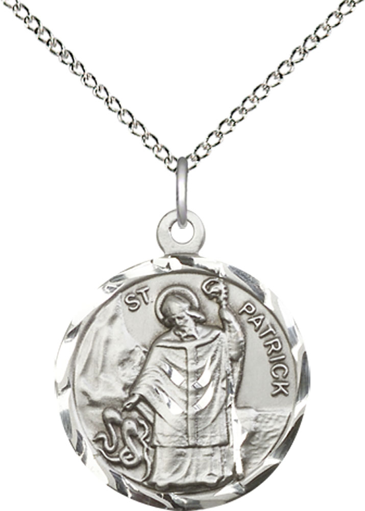 Sterling Silver Saint Patrick Pendant on a 18 inch Sterling Silver Light Curb chain