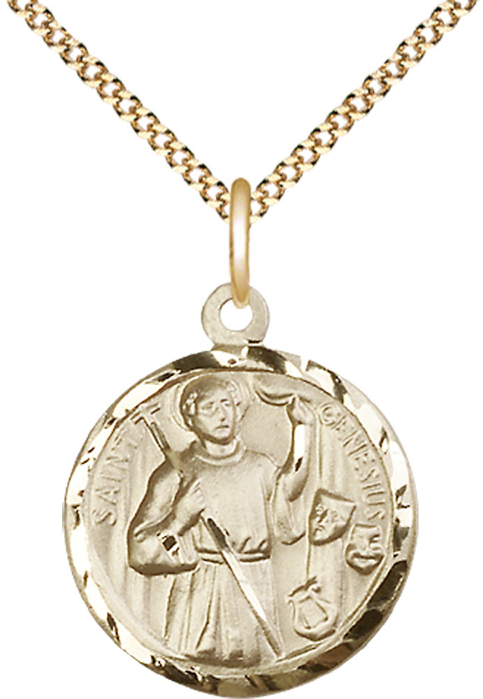 14kt Gold Filled Saint Genesius of Rome Pendant on a 18 inch Gold Plate Light Curb chain