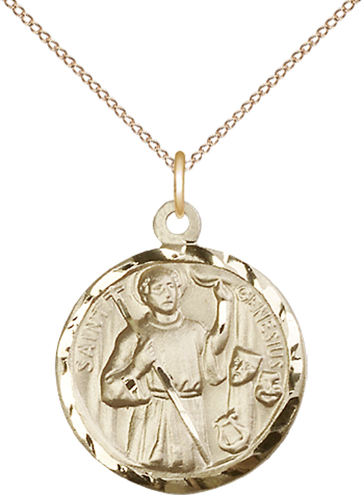 14kt Gold Filled Saint Genesius of Rome Pendant on a 18 inch Gold Filled Light Curb chain