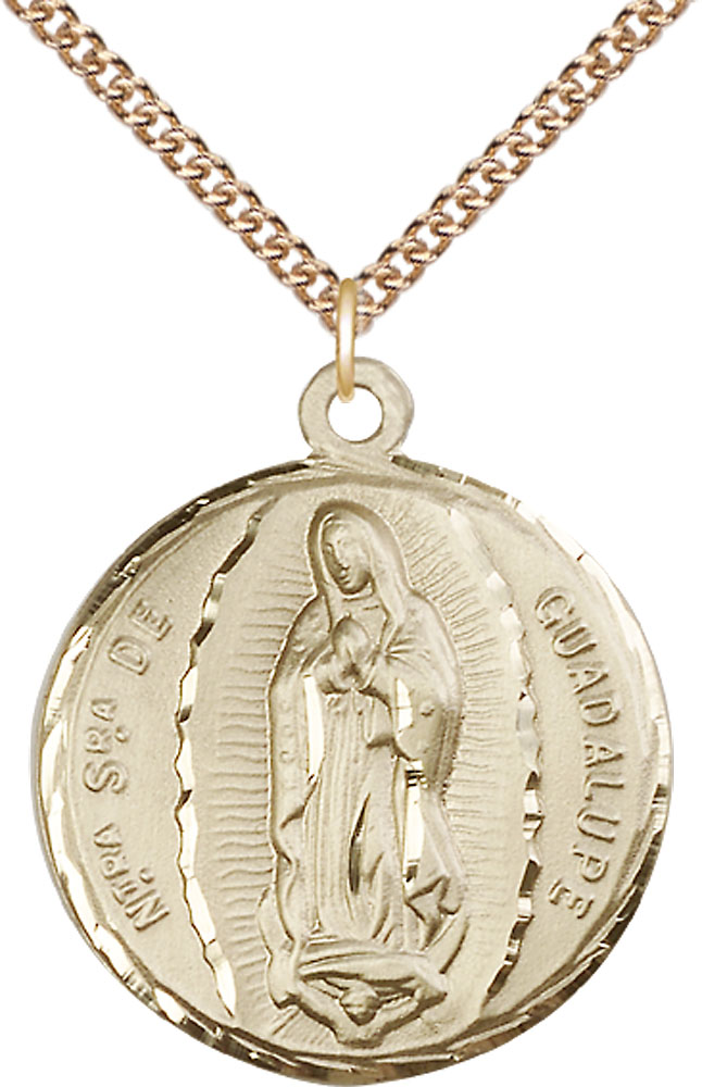 14kt Gold Filled Our Lady of Guadalupe Pendant on a 24 inch Gold Filled Heavy Curb chain