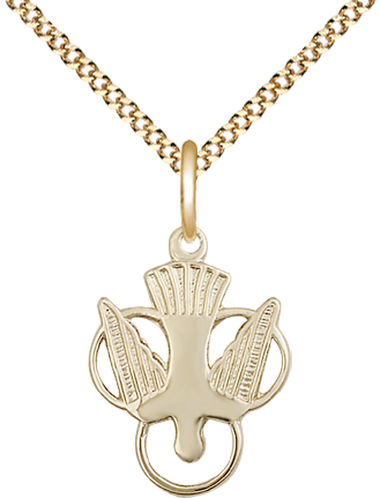 14kt Gold Filled Holy Spirit Pendant on a 18 inch Gold Plate Light Curb chain