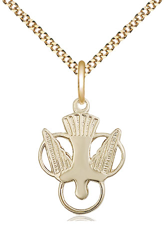 14kt Gold Filled Holy Spirit Pendant on a 18 inch Gold Plate Light Curb chain