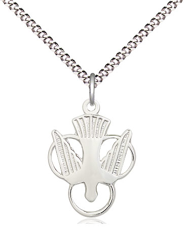 Sterling Silver Holy Spirit Pendant on a 18 inch Light Rhodium Light Curb chain