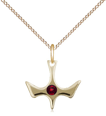 14kt Gold Filled Holy Spirit Pendant with a 3mm Garnet Swarovski stone on a 18 inch Gold Filled Light Curb chain